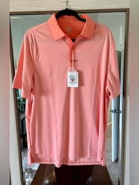 Graham Luxe Hamill Golf Polo Shirt Mens L Fresh Salmon Performance Stretch NWT